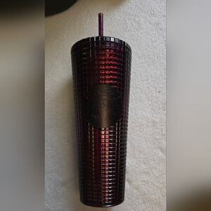 Starbucks Burgundy Grid Textured Tumbler with Straw